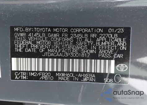 2023 Toyota Prius Le from USA, damaged, VIN JTDACAAU3P3001817